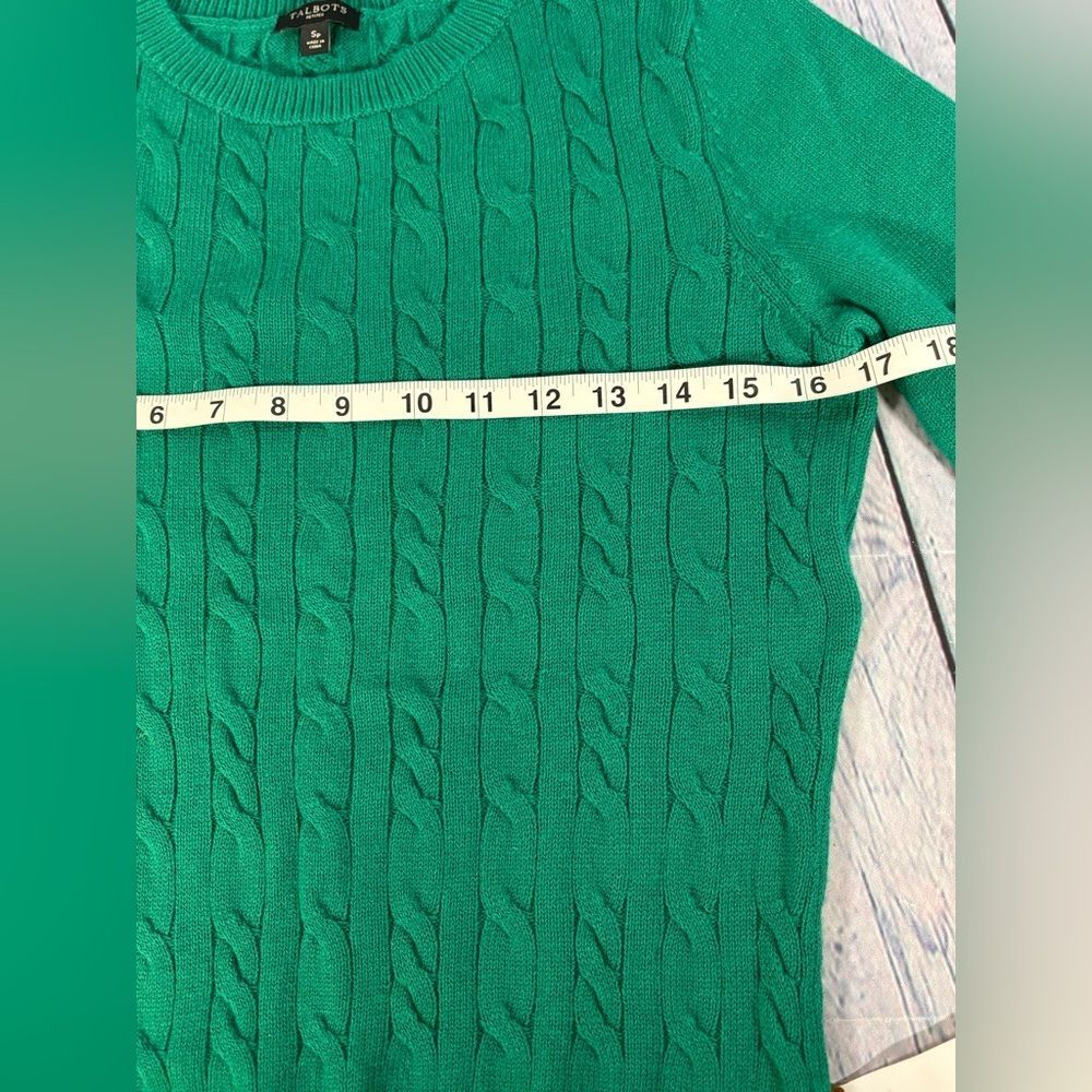 Talbots Green Cableknit Lambswool Preppy Classic Timeless Cottagecore Sweater SP - Picture 8 of 9